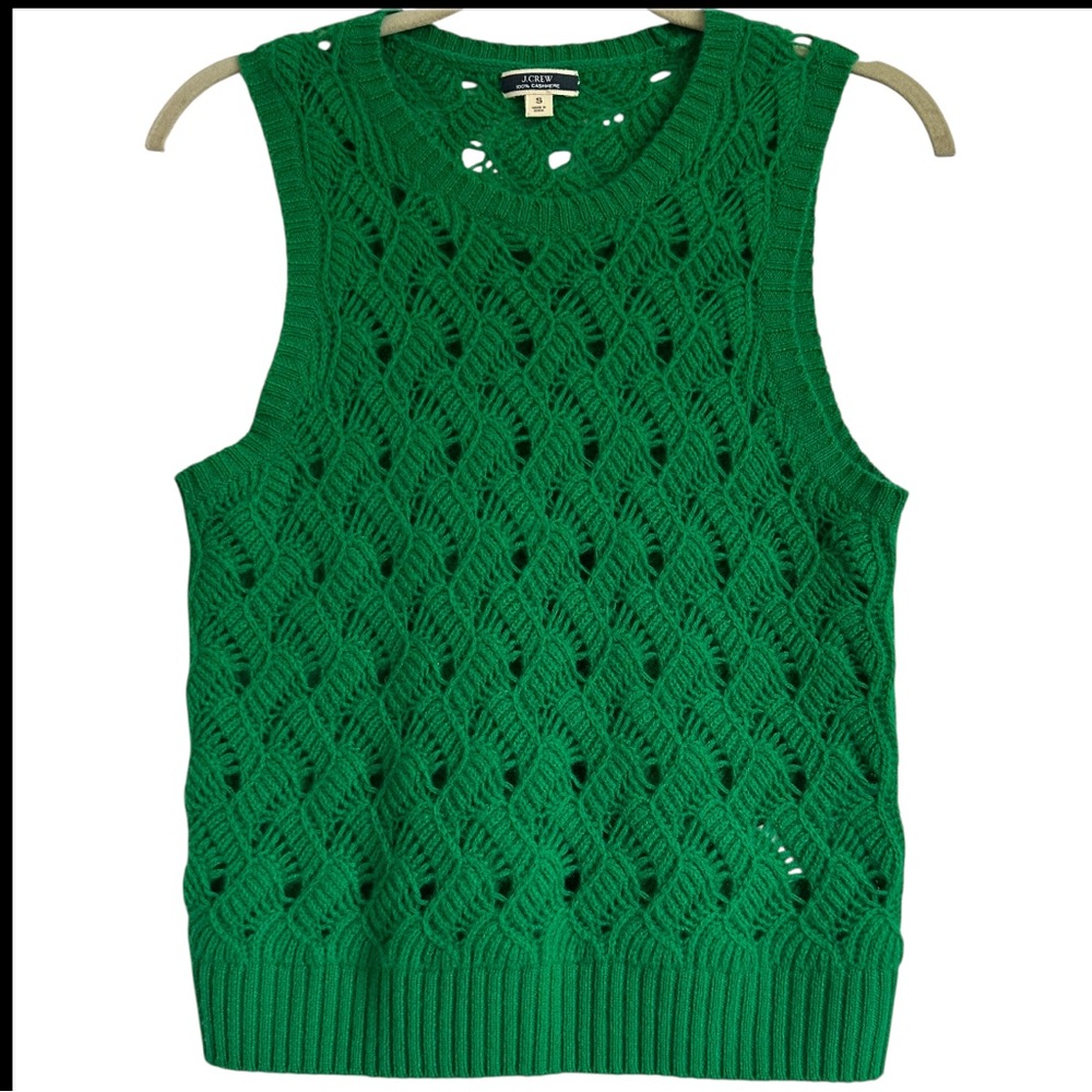 J.Crew Cashmere Pointelle Sweater Vest Green Preppy Classic Knit Size S - Picture 3 of 11